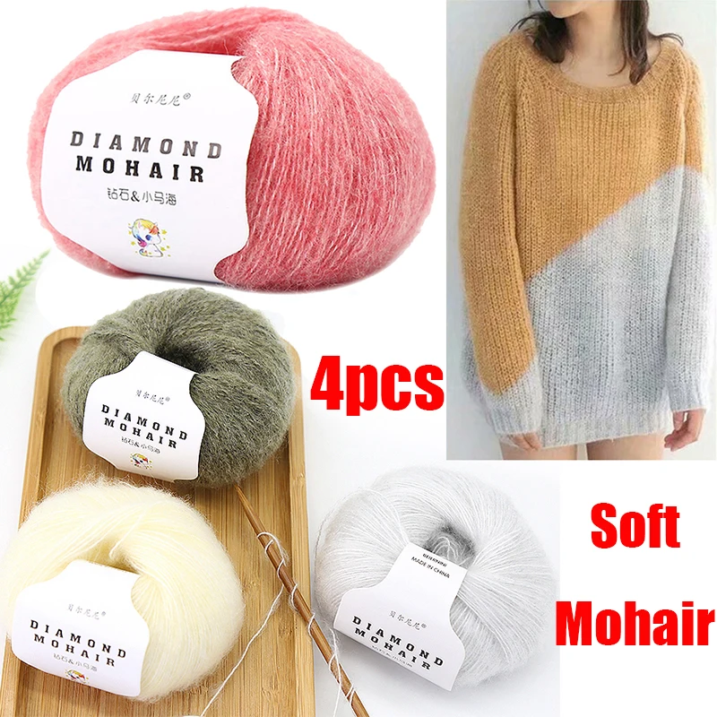 

4pcs Mohair Yarn Crochet Cheap Baby Wool Yarn for Knitting Sweater 166m 0.9mm Ilos Para Tejer Dedelgado Raffia Yarn Crochet Yarn