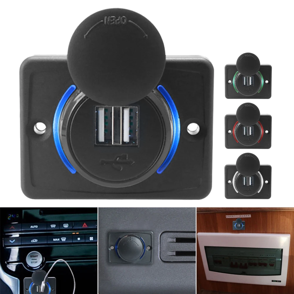 

USB Car Charger Socket 5V/3.1A Dual USB Port Fast Charging with LED Indicator Dustproof Cover for 12V/24V RV Truck Marine Yacht
