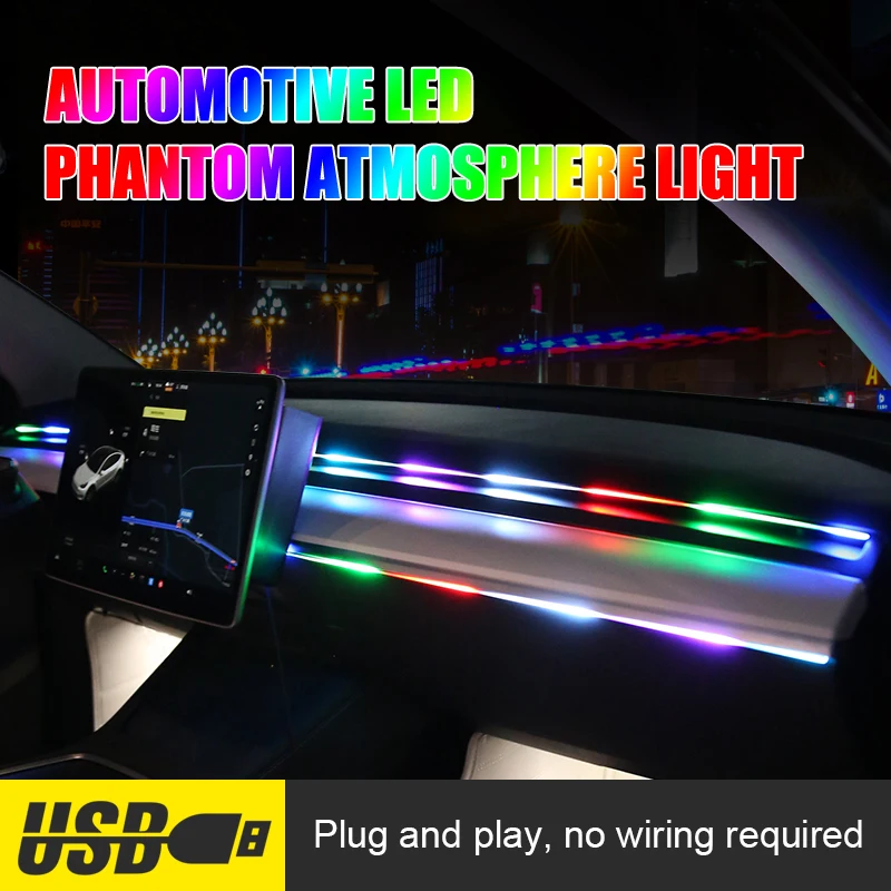 

Car LED Ambient Light 64 Color Acrylic Strips 110cm RGB Auto Interior Hidden App Remote Control Atmosphere Lamp