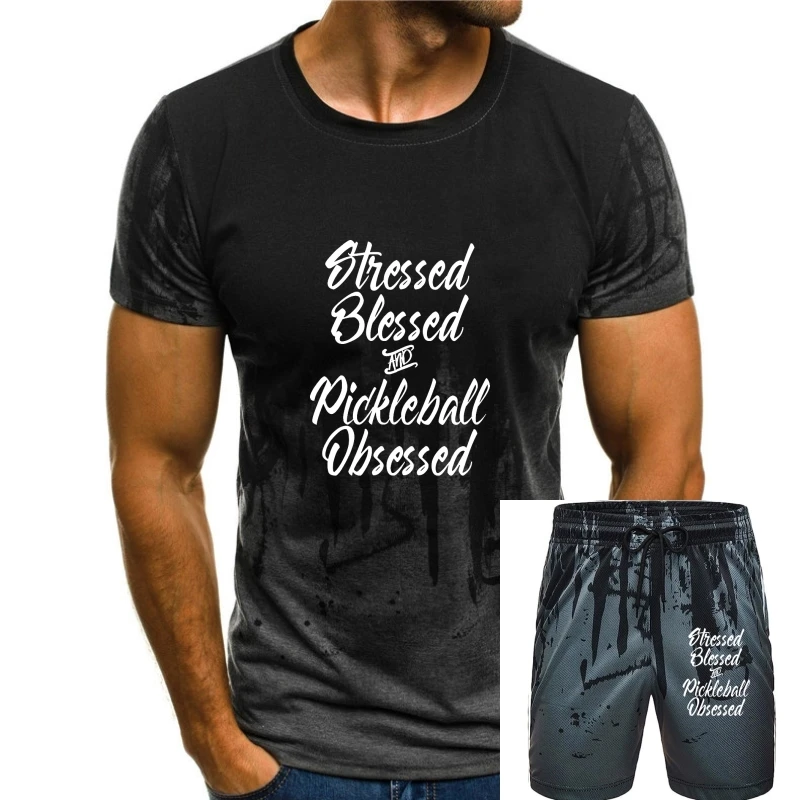 

Pickleball Funny Stressed Blessed And Obsessed T-Shirt Cosie Tops T Shirt For Men Rife Cotton T Shirt Printed On