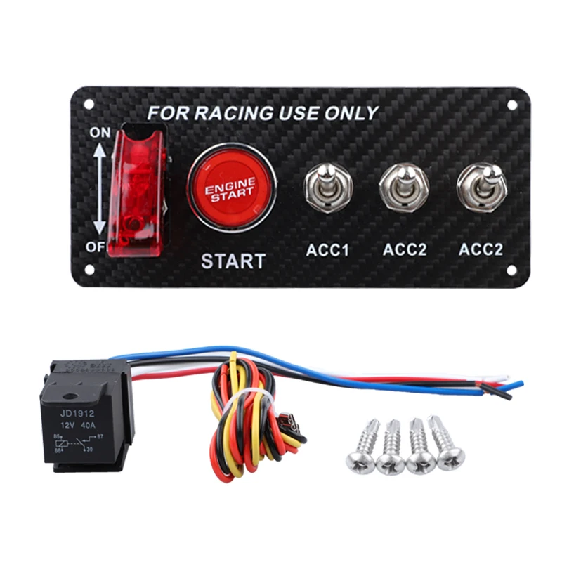 

Панель зажигания для гоночного автомобиля DaierTek, 12 В, панель зажигания для запуска и остановки двигателя, кнопки зажигания, светодиодный панель переключателя из углеродного волокна для грузовика