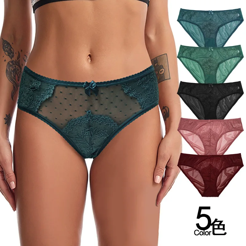 

Woman Lace Panty Sexy Breathable Panties for Women Printed Briefs Female Underwear Bow Underpants Low Rise Lingerie NK2152