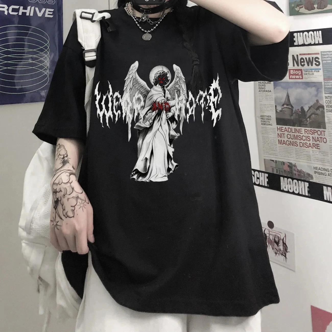 

Футболка оверсайз в стиле панк, винтажный топ с рисунком в стиле хип-хоп, с коротким рукавом, 100% хлопок, летняя уличная одежда унисекс Y2k