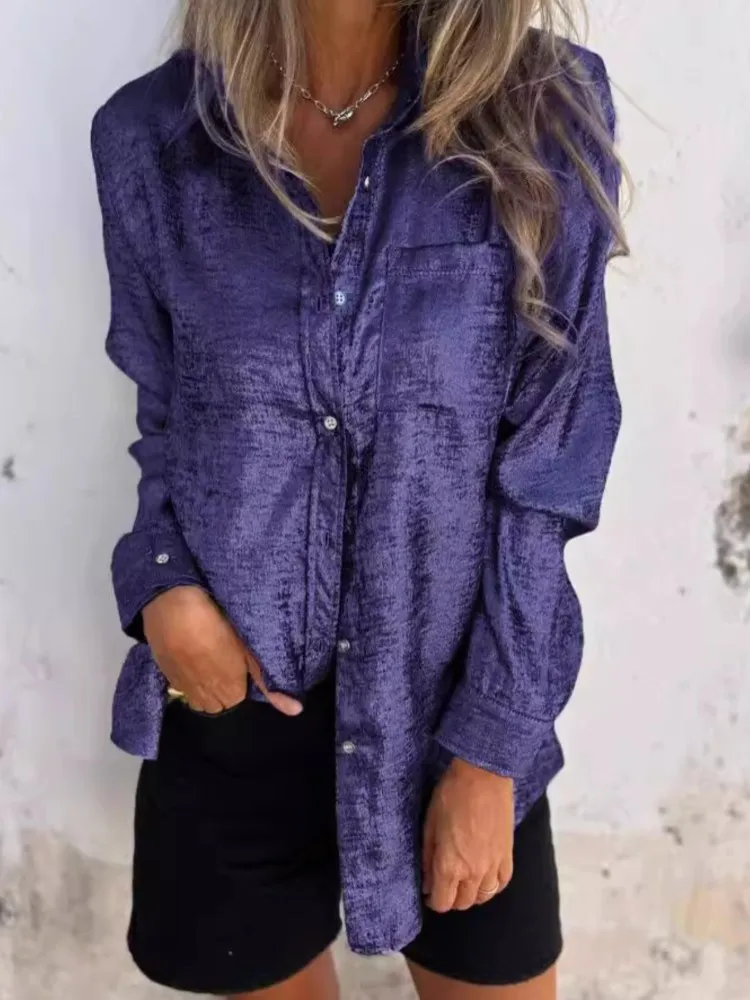 Весна-лето женская блестящая золотая модная блузка с длинными рукавами