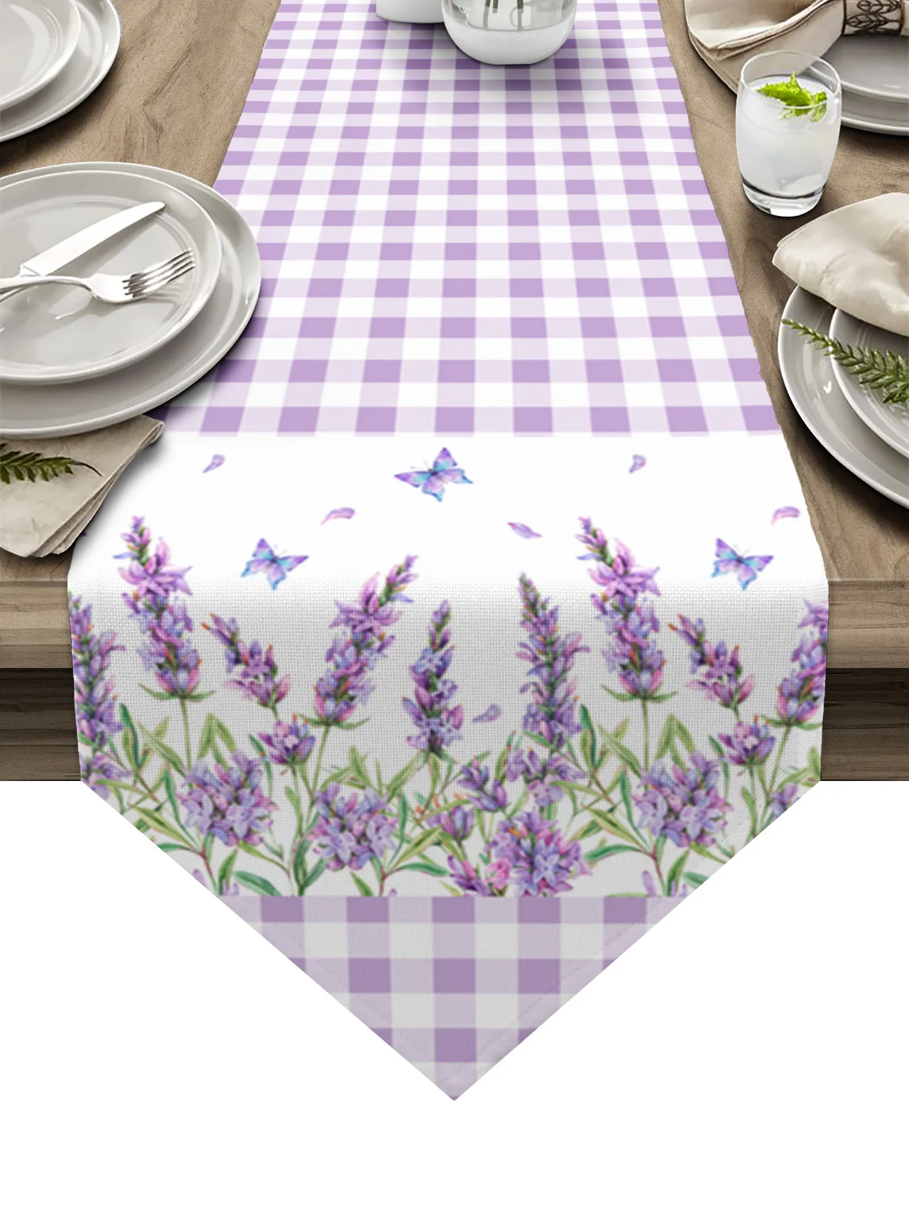 

Purple Lavender Flower Butterfly Plaid Table Runners Wedding Table Decoration Tablecloth Holiday Party Dining Decor Table Cover