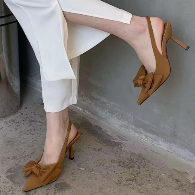 

2023 New Women's Summer Heeled Slingback Pumps Elegant Pointed Toe Thin Heel Mules Female Comfortable Heels Fashion Heeled Shoes