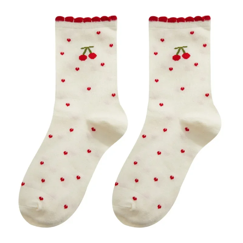Женские носки хлопковые оптовые с мультяшным медведем вишневым цветком и