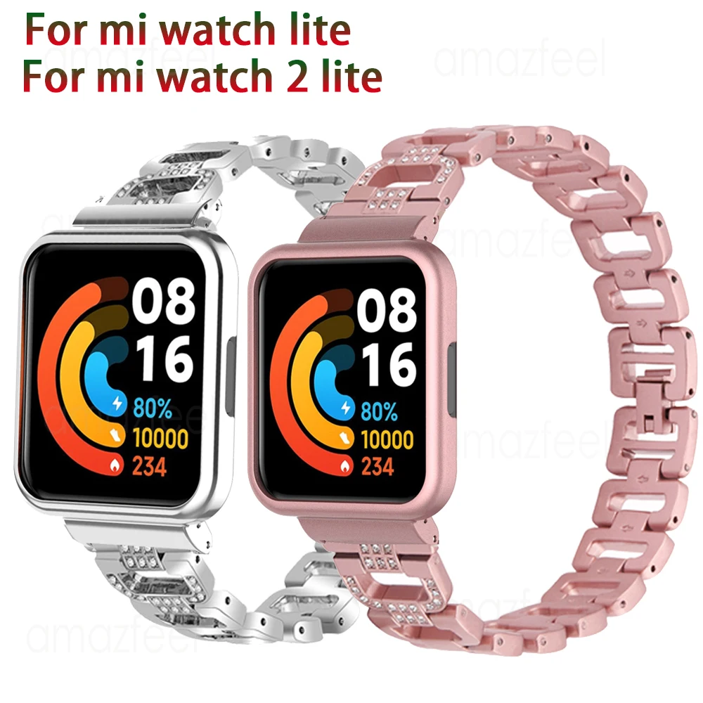 

Корпус + Алмазный ремешок для Xiaomi Mi Watch 2 Lite, металлический браслет для Redmi Watch Lite 2, браслет на запястье из нержавеющей стали + защитный чехол