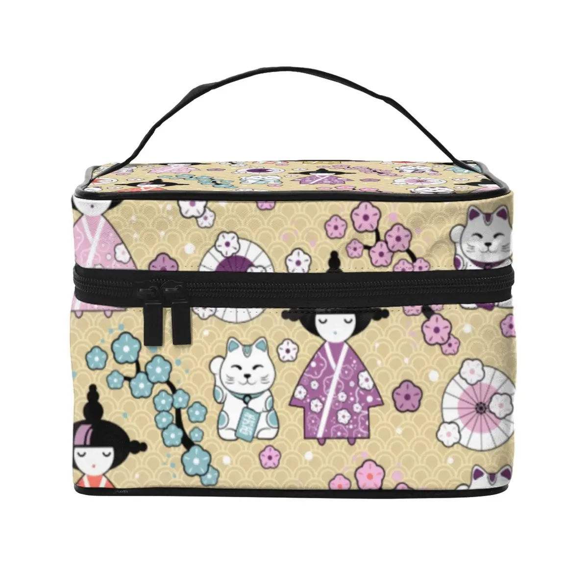 

Japanese Anime Cosmetic Bags Cute Dolls Neko Cats Large For Necessaries Storage Organizers with Handle Daily Woman's Makeup Bag