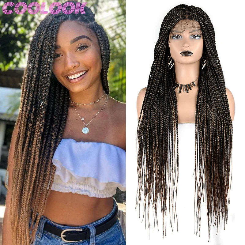 

Парик Омбре 360 без косичек, кружевные передние парики, супердлинный полный искусственный парик, светлые синтетические плетеные парики для чернокожих женщин