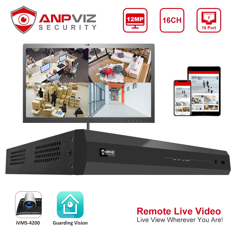 

Anpviz 12MP 8CH POE NVR Network Video Recorder IP Camera CCTV System HD Video Output P2P View AI Human Vehicle Detection