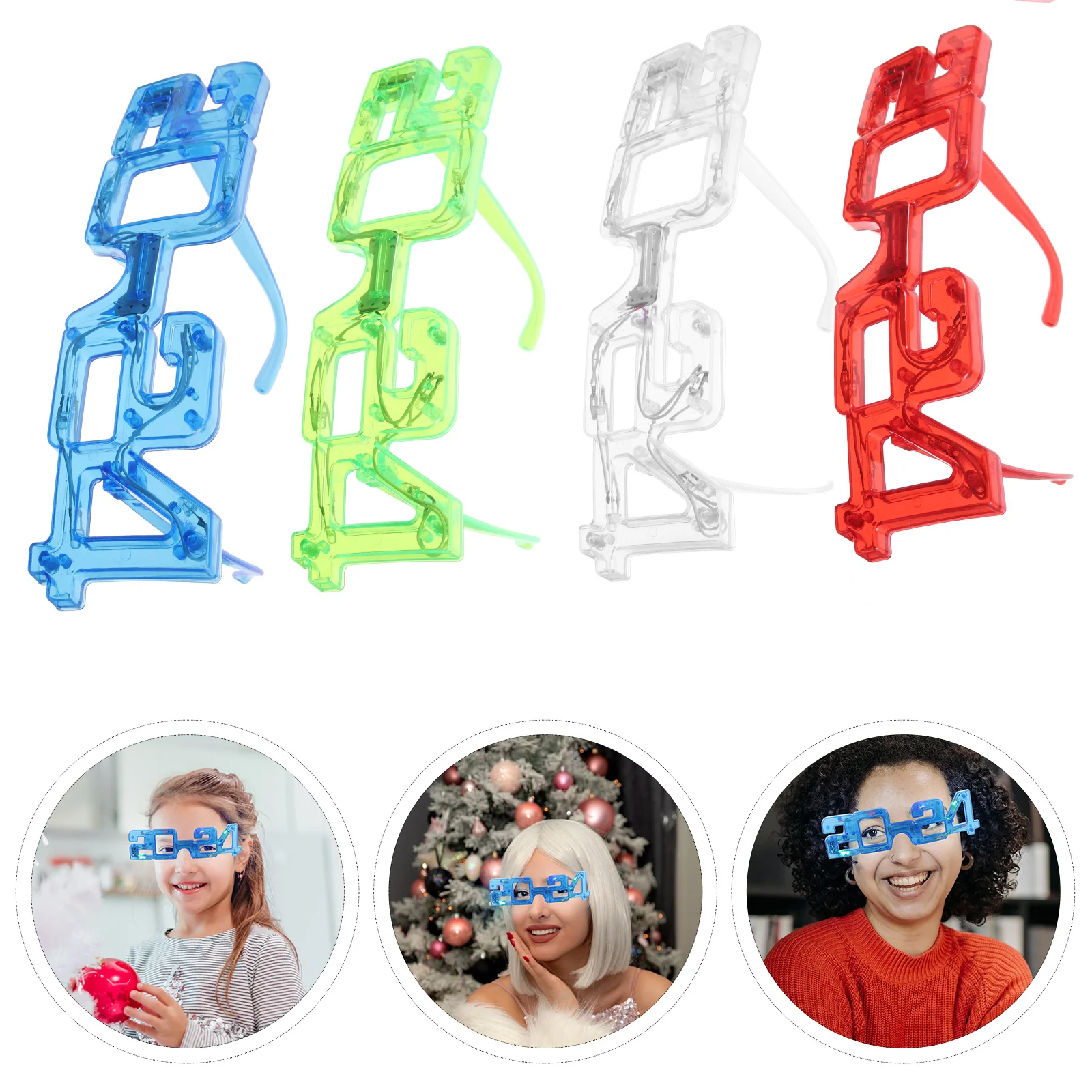 

4 Pcs 2024 Glowing Glasses Photo Props Dark Eyeglasses Party Favors Decorate Luminous Sunglasses Plastic