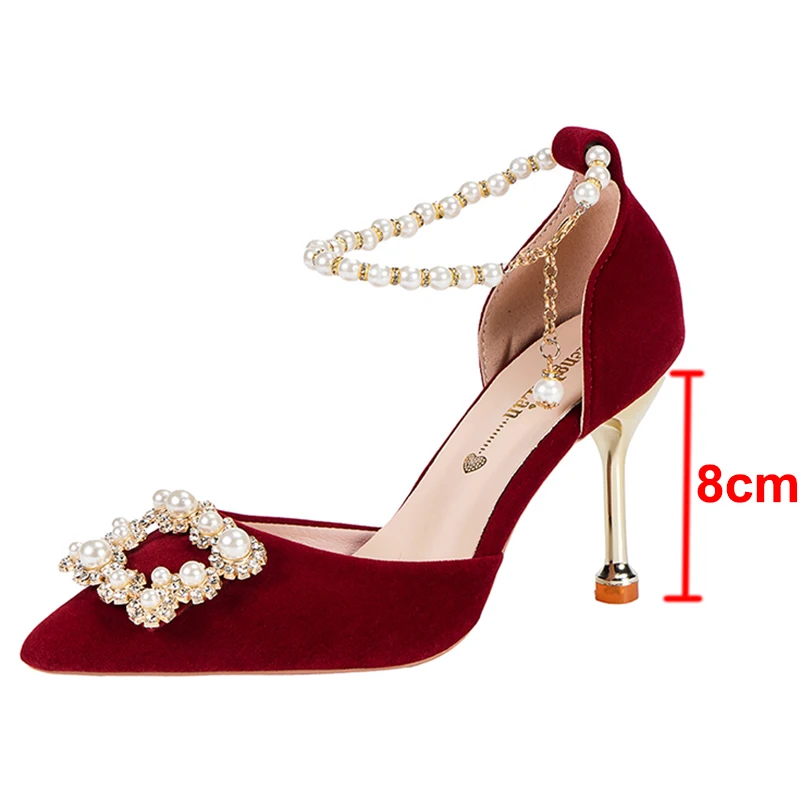 

Туфли-лодочки женские с ремешком на щиколотке и острым носком, из флока