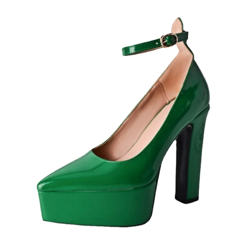

2023 New Brand Women's Platform Shoes Fashion Thick Sole Leather Shoes Bridal Shoes Wedding Party Shoes High Heels, Big Size 43