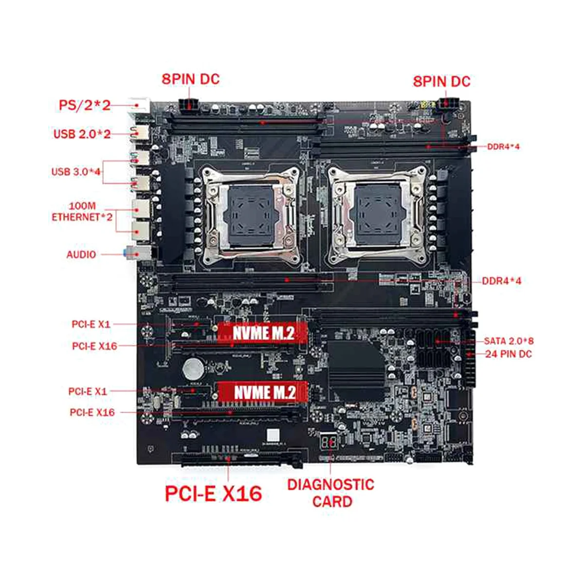 

X99 Dual-Socket Motherboard LGA2011-3 Dual CPU Support RECC DDR4 Memory Motherboard+2XDDR4 4GB 2666Mhz RAM+Switch Cable