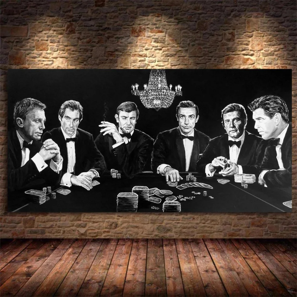

Black and White Canvas James Bond High Stakes Poker Night Retro Pictures Modern Wall Art Paintings for Living Room Home Decor