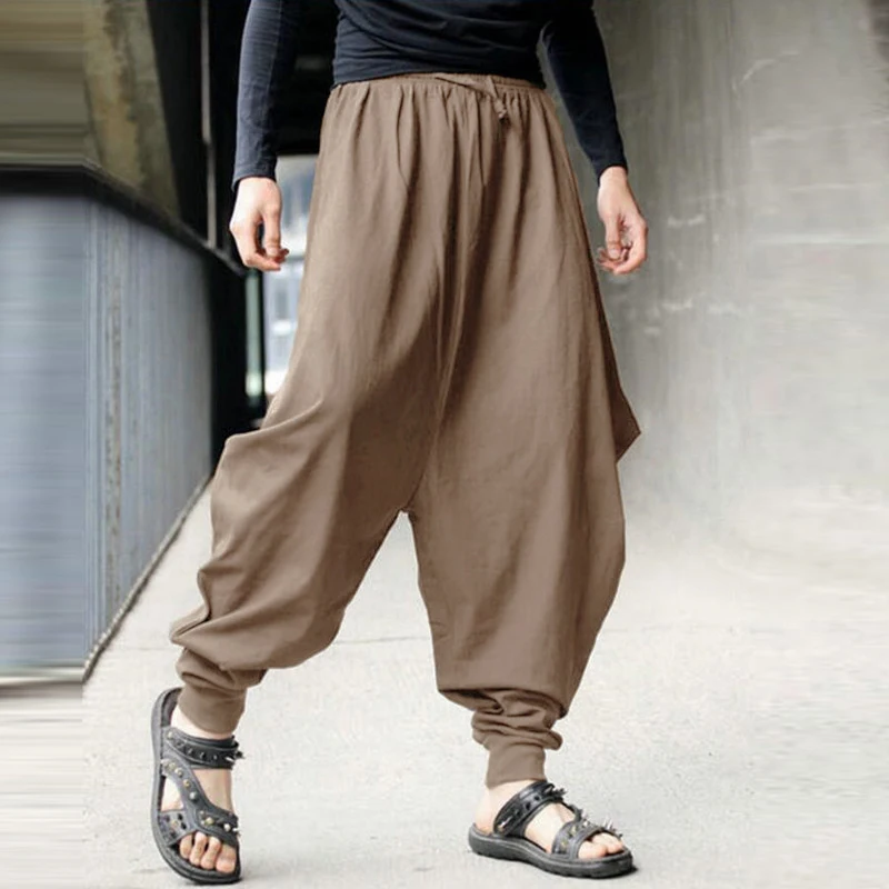 

Mens Harem Trousers Loose high street Casual Holiday Hippy Hakama Autumn Baggy Pants Loose Bottoms Cross Pants Hip Hop Joggers