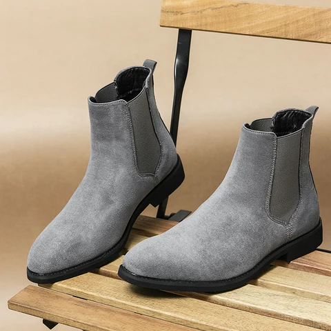 Мужские ботинки челси из искусственной замши, серые короткие деловые ботинки из флока, ботильоны, размеры 38-48