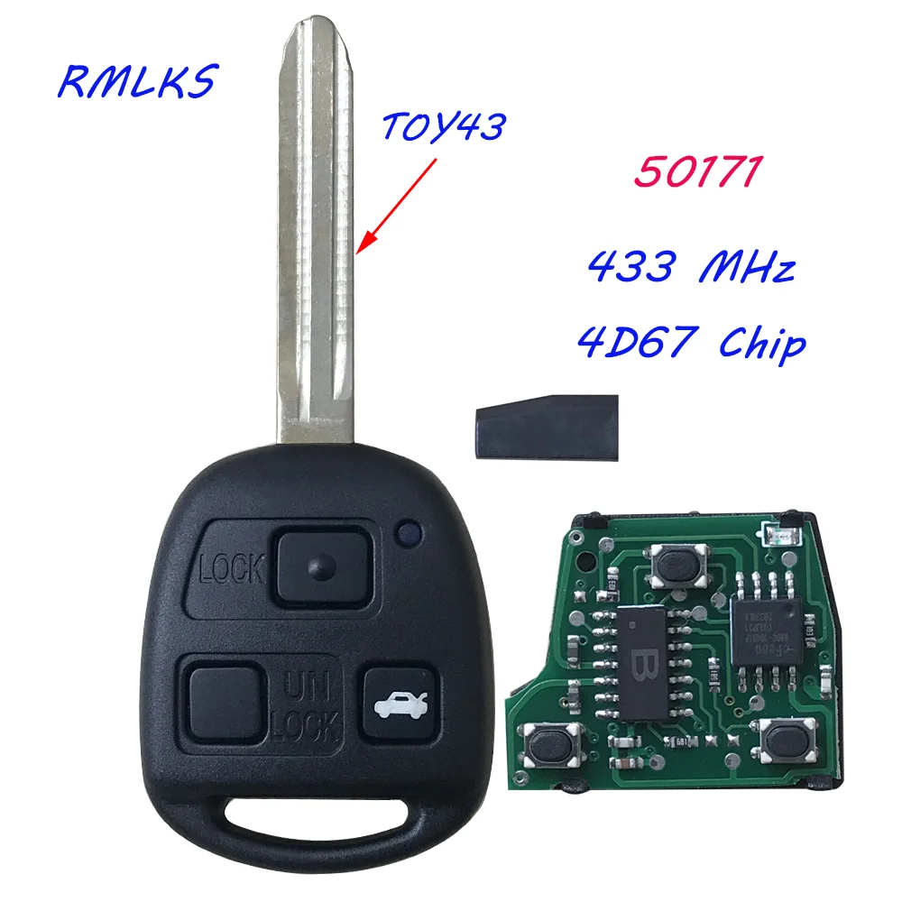 for Toyota Avensis Kluger RAV4 Prado Tarago Remote Key Fob 2/3 Button P/N: 50171 433MHz 4D67 Chip |