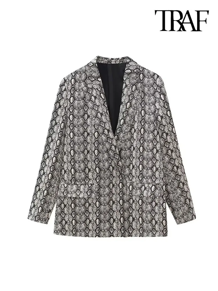 

Женский блейзер с длинным рукавом, принтом животных и карманами