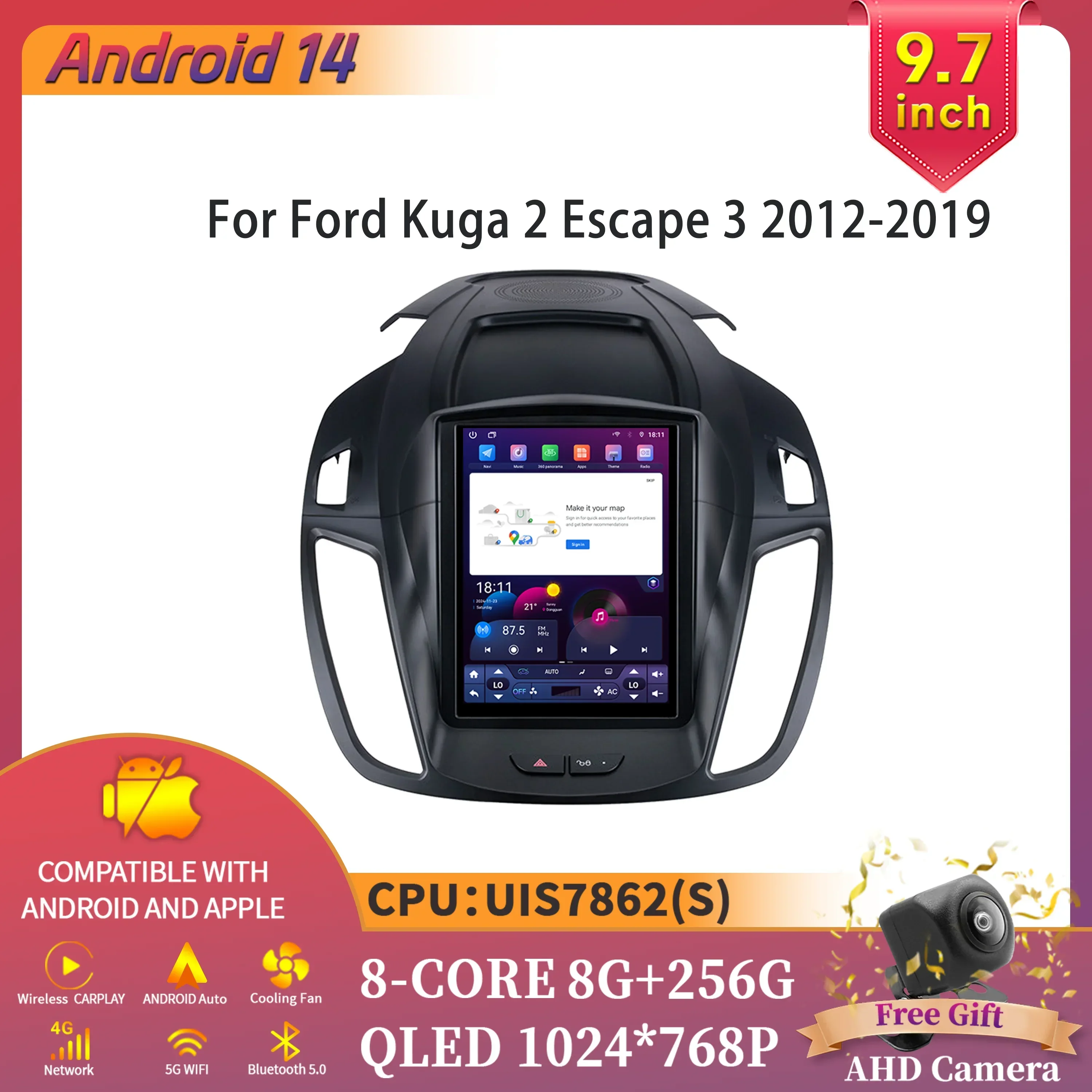 9 7-дюймовый Android 14 для Ford Kuga 2 Escape 3 2012-2019 автомобильный радиоприемник