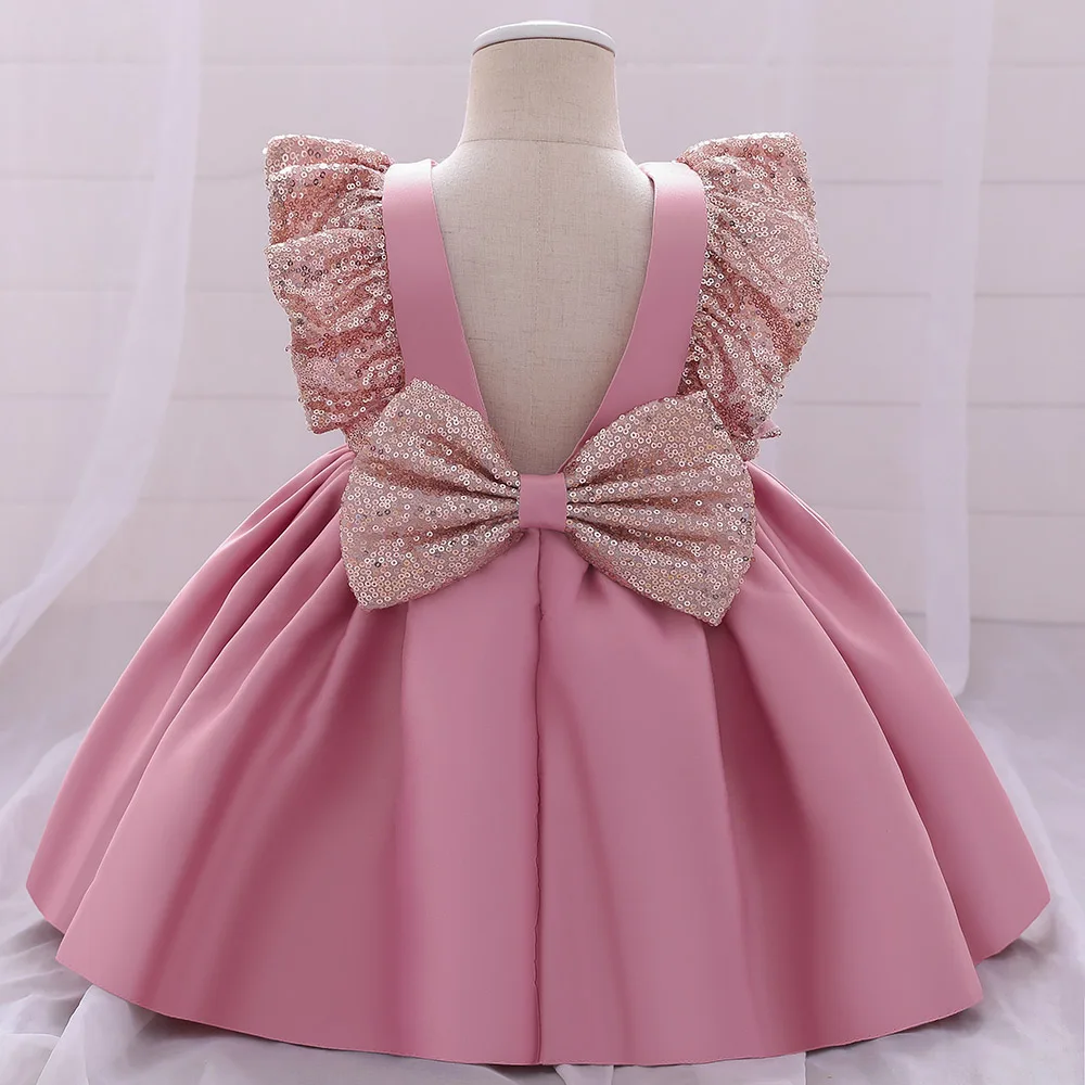 

CLS-055 Pink Blue Red Baby Kids Children 3M 6M 12M 24M 3T 4T 5T Bow Cloth Flying Sleeve Girls Princess Birthday Party Dresses