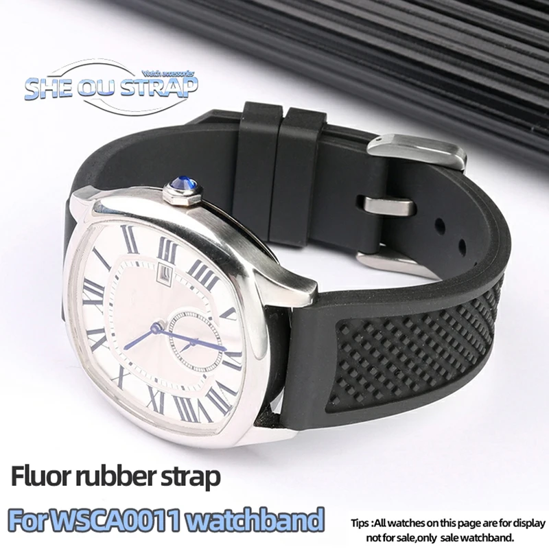 Фторкаучуковый ремешок для часов 23 мм 24 совместимый с Cartier Caliber London Tank W7100 Series