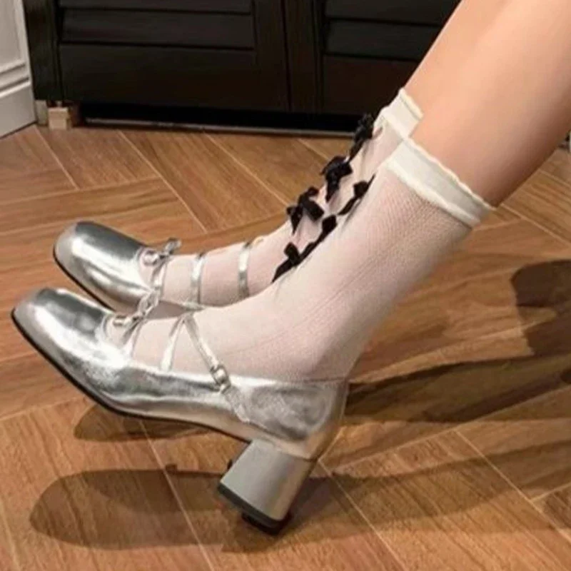 Женские туфли мэри джейн с бантом на высоком каблуке туфли-лодочки для