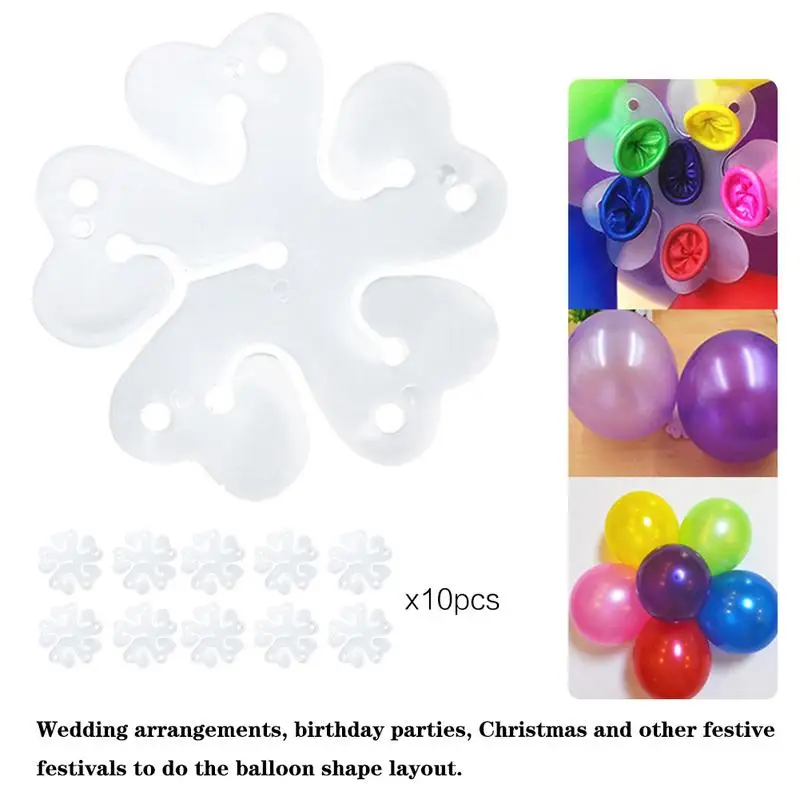 

10PCS 5 In 1 Plum Blossom Shaped Balloon Accessories Clip Latex Plum Flower Shape Balloon Clip Set Clear Color