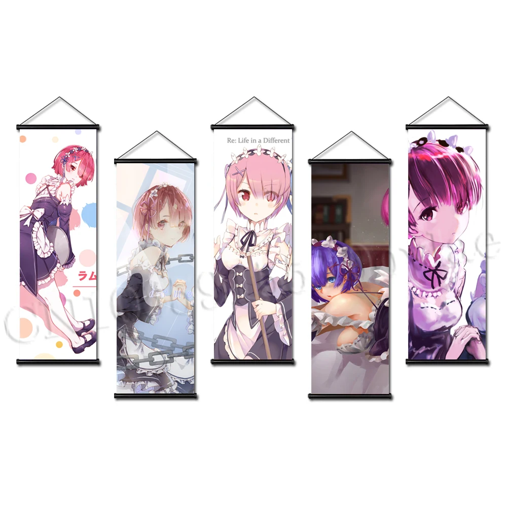 

Re:Zero постер Rem Ram Холст Картина HD Печать Kara Hajimeru Emilia стены дома Cudros аниме Висячие свитки роспись спальня декор