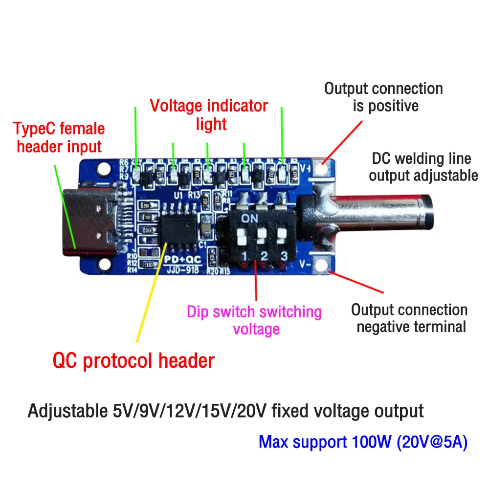 

QC4.0 QC3.0 Type-C USB-C PD2.0 3.0 to DC USB Decoy Fast Charge Trigger Poll Detector Charging Module