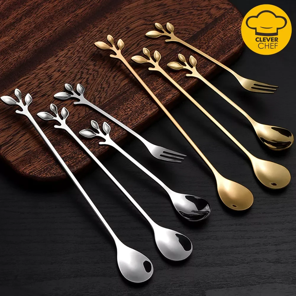 

NEW2022 Stainless Steel Spoon Creative Branch Leaves Spoon/Fork Coffee Stirring Spoon Christmas Gift Kitchen Accessories Tablewa
