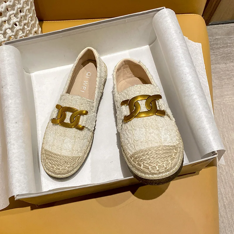 2022 New Loafer Shoes Women's Flat Bottom Sneakers Fisherman's Shoes For Women Linen Straw Woven Summer Spring Thick Bottom Shoe