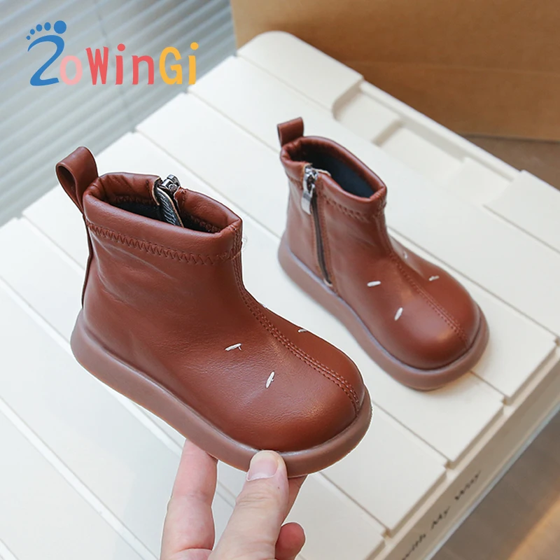 

Size 23-34 Girl Boots Pretty Children Casual Shoes ZIP Close Children's Shoe for Girl PU Leather Shoes Girl buty dla dziewczynki