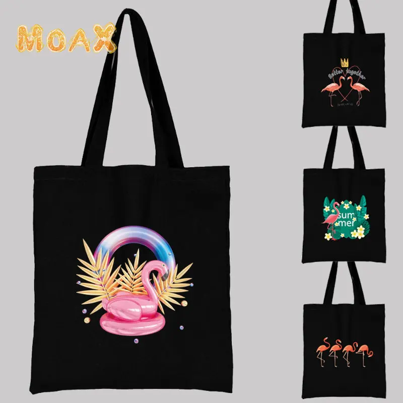 

Flamingo Printed Shoulder Bag Women's Bag Large Capacity Casual Shopper Canvas Fashion Cartoon Reusable Foldable Tote Handbags