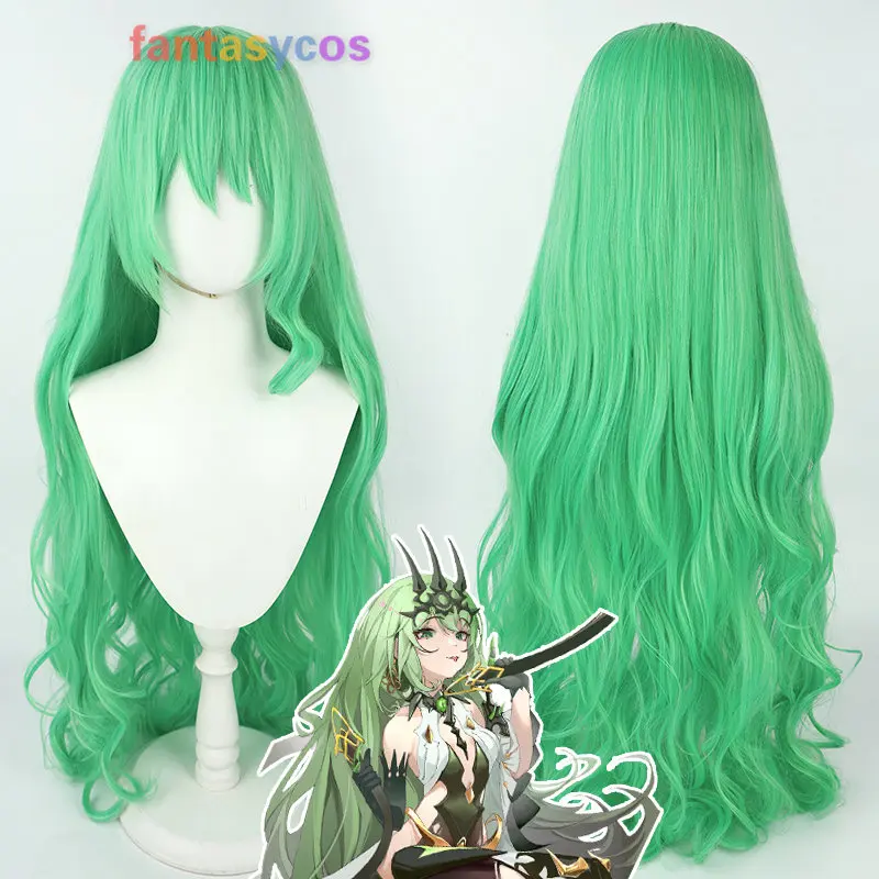 

Парик для косплея Game Honkai Impact 3 Mobius, термостойкий, с длинными зелеными вьющимися волосами, для Хэллоуина, ролевых игр, вечеринки, костюма, с шап...