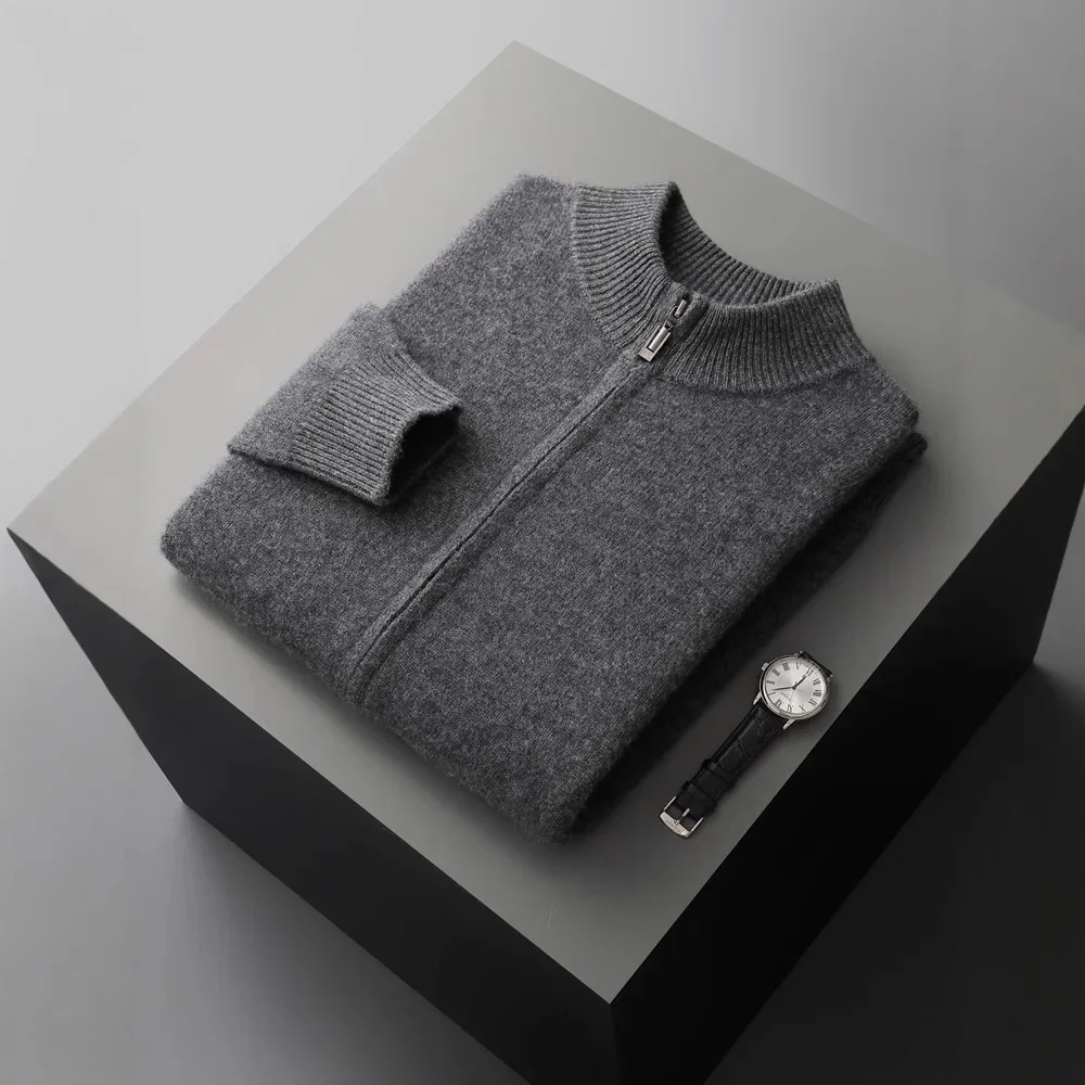 Осень/зима 2023 новый мужской утолщенный шерстяной кардиган с воротником-стойкой