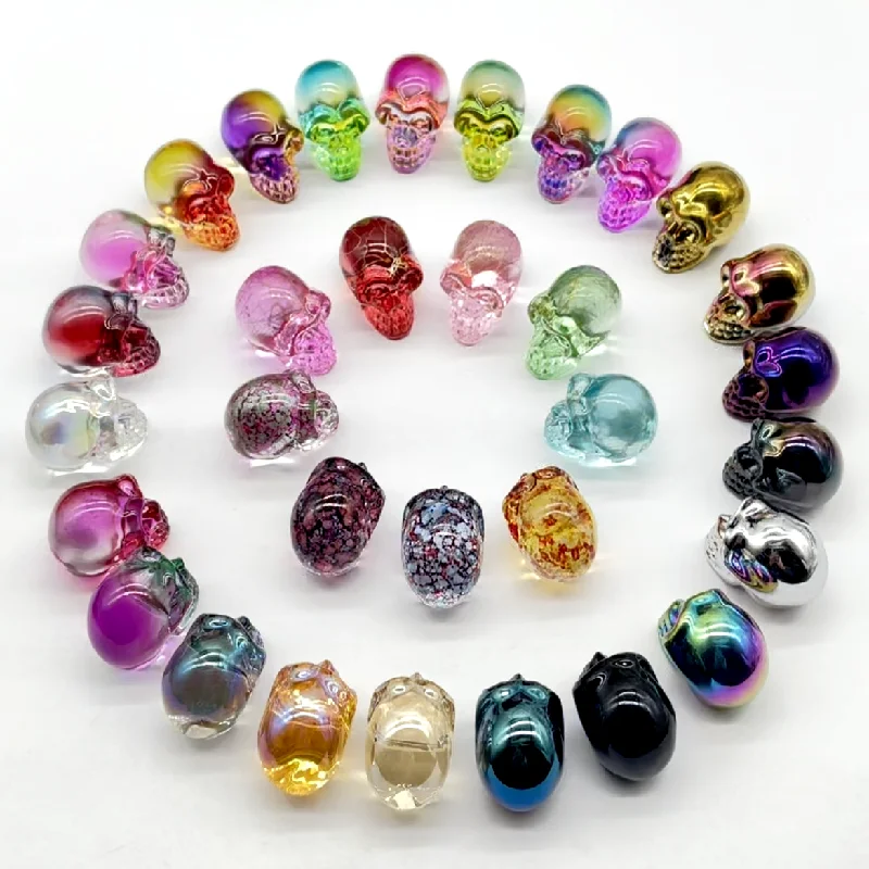 

Wholesale Fashion Glass Skull Plating Crystal Rainbow Charm Ornaments Jewelry Accessory Birthday Gift Free Shipping 10PCS