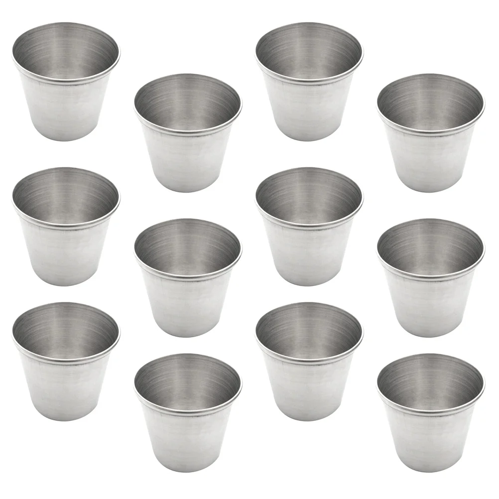 

12 Pcs Old Fashion Glasses Cocktails Mini Shot Metal Sauce Cups Espresso Stainless Steel Grape Plates Kcups