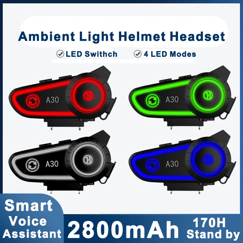 

With LED Switch 5 Light Modes Motorcycle Bluetooth 5.2 Helmet Headset 2800mah Handsfree Earphone High Waterproof Noice Reduction