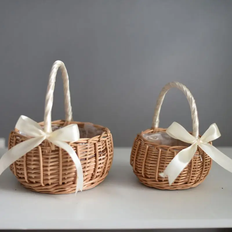 

1PCS Handmade Woven Flower Basket Hand-Held Wicker Decorative Picnic Storage Baskets for Home Tableware Organizer Supplies