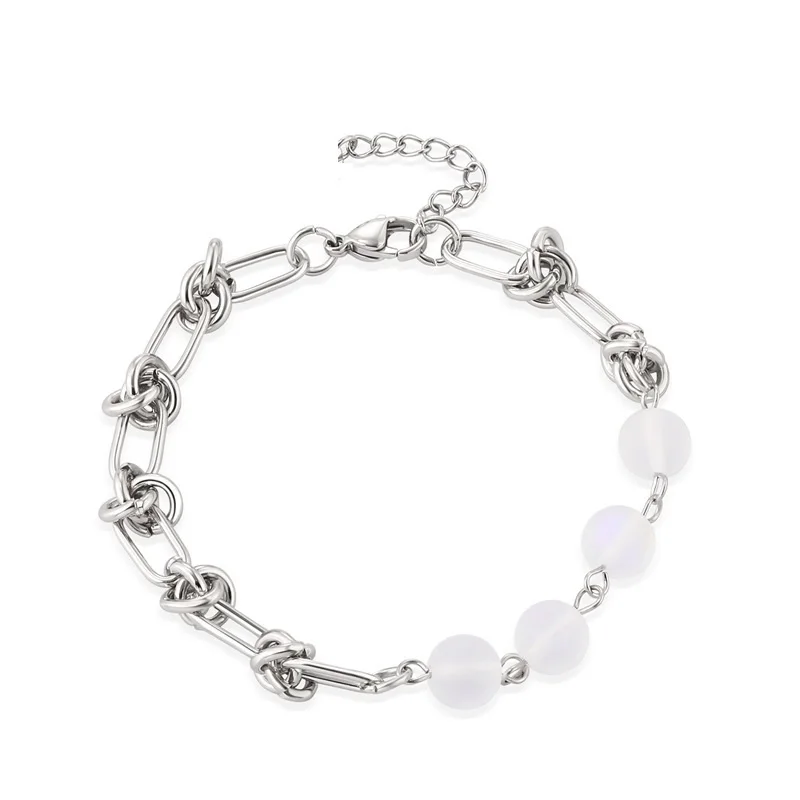 

Корейский модный прозрачный жемчужный Плетеный Браслет-цепочка для женщин Kpop ювелирные изделия из нержавеющей стали аксессуары модный эст...