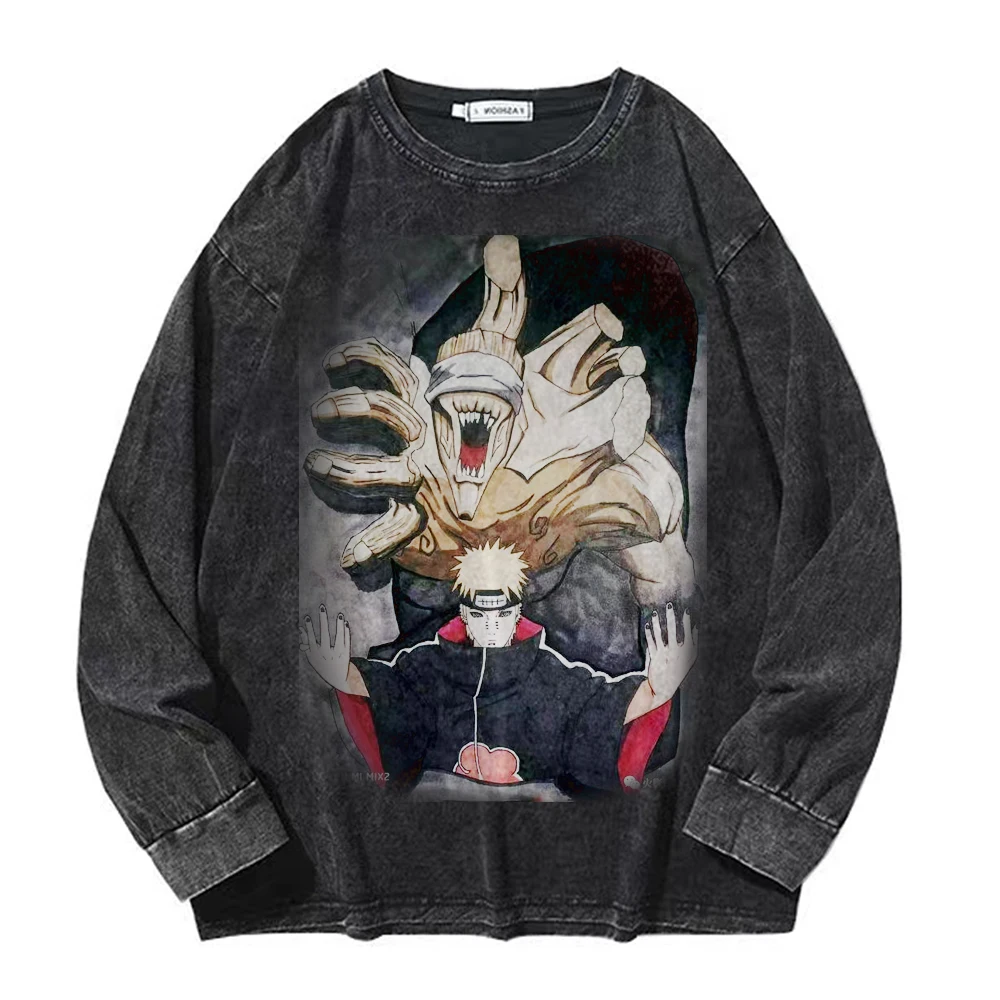 

Уличная одежда в стиле хип-хоп, модная промытая футболка 2023, Мужская футболка с рисунком аниме, хлопковые черные топы с длинным рукавом в стиле Харадзюку, футболки