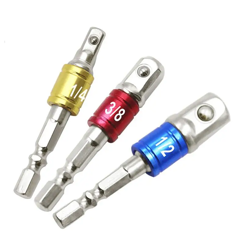 

1set 3 Sizes Color Steel Wrench Socket Adapter Hex Shank Square Head Set Extension Drill Bits Bar Power Tools