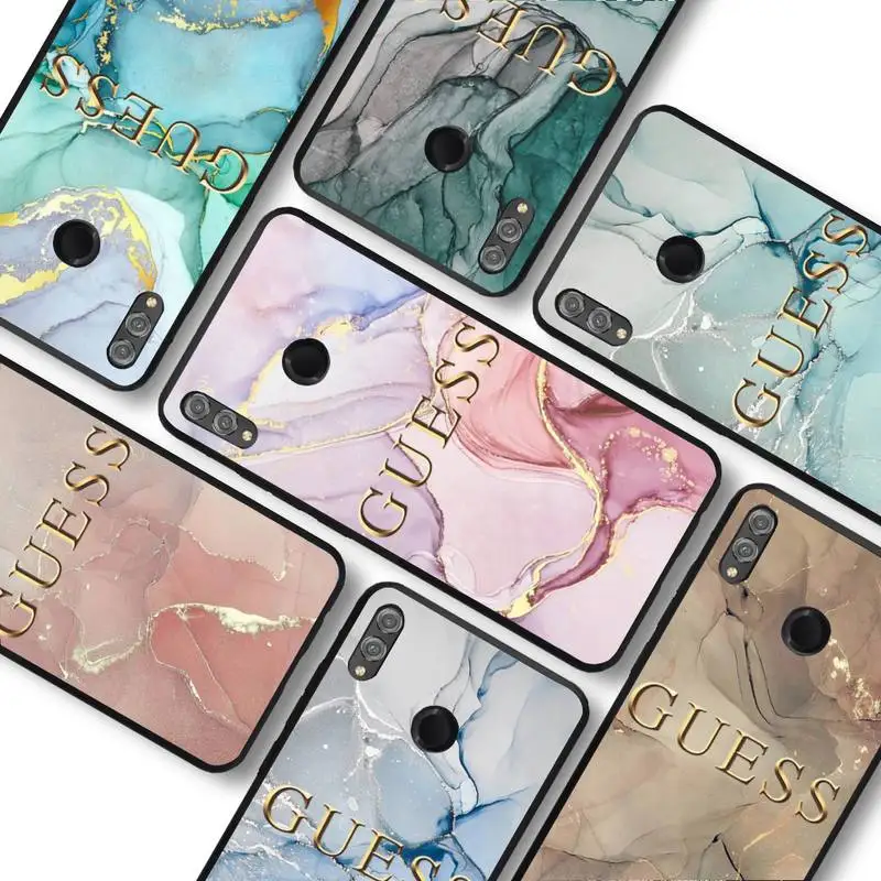 

Fashion Artistic Agate Marble Gold Bar Brand GUESS Phone Case For Huawei honor10Lite 10i 20 8x 10 Honor9lite 9xpro Coque