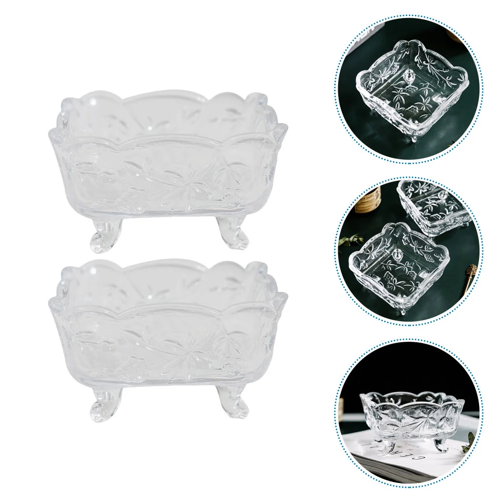 

2pcs Delicate Glass Plate Glass Crystal Tableware Decorative Dessert Plates