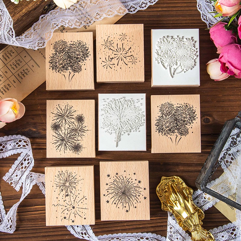 

8 упаковок/партия, Блестящая Серия печати фейерверков, DIY Деревянные и резиновые штампы канцелярские принадлежности, стандартный штамп для скрапбукинга