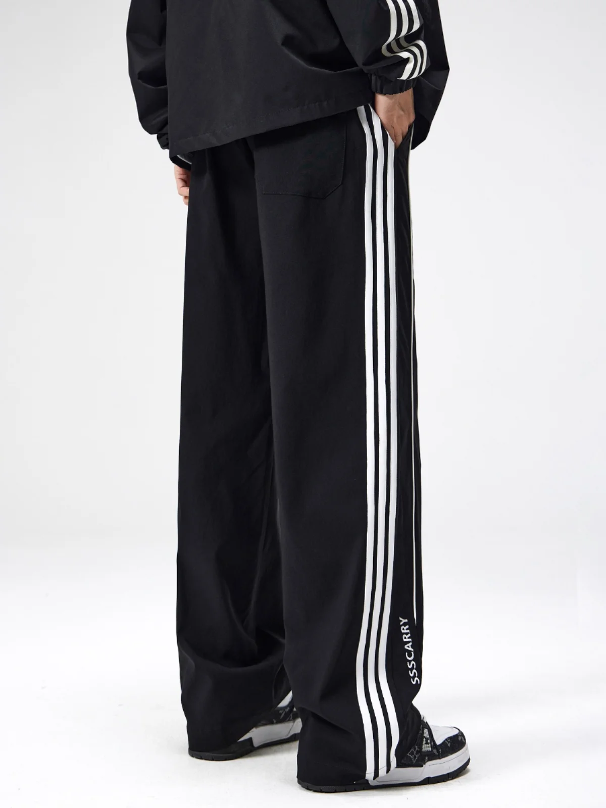 Uoohe American-Sle Three-Bar Pants Men's 2024 Autumn New Loose Straight Casual Trousers Stripe Wide-Leg