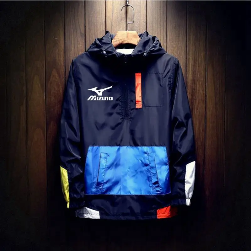 

Mizuno 2023 Men Autumn Outdoor Hooded Jacket Windbreaker Hoodie Men Large Size Bomber Zipper Jacket Brand Clothing Pullover