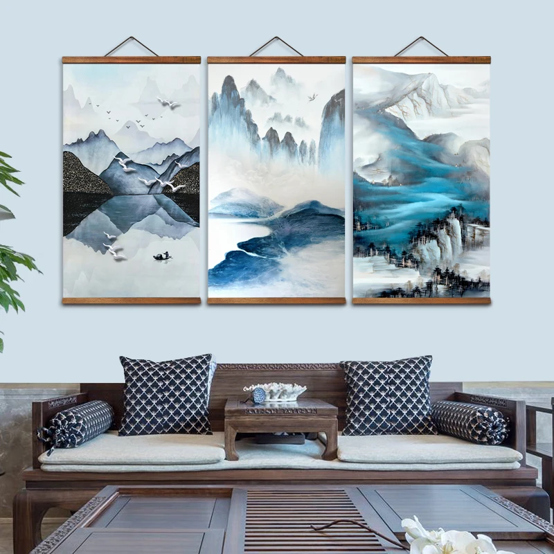 

AS3056 Chinese Style Bird Landscape Room Wall Art Canvas Posters Chinese Solid Wood Scroll Paintings